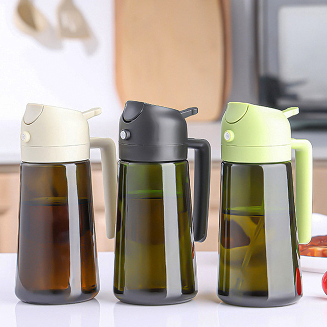 450/600ml Olive Oil Sprayer Spray and Pour 2 in 1 Kitchen Glass Oil Dispenser Plastic Cruet Cooking Oil Bottle BBQ Sprayer