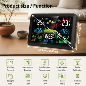 محطة طقس لاسلكية مع مستشعر خارجي وشاشة ملونة رقمية لمراقبة درجة الحرارة والرطوبة وساعة منبه تعمل بالراديو - Product Image 5