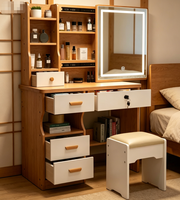 Ensemble de commode de chambre à coucher moderne de style italien, table de maquillage avec miroir éclairé et rangement en bois