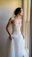 Robes de mariée LY-WD1420, robes de mariage douces et sexy en dentelle, sans manches, corset, style français classique, taille personnalisable