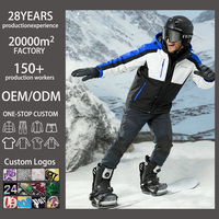 Veste de ski pour homme, bleu et blanc, à blocs de couleur, à capuche, coupe-vent, matelassée, doublée, pour le ski, le snowboard et les voyages