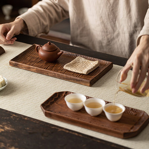 Table à thé rétro en bois de noyer, plateau de service à thé sec, petit plateau à thé en bois massif, théière, collations pour le thé, plateau en bois, service à thé Kung Fu - Product Image 2