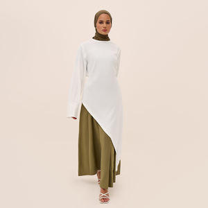 Ensemble Vêtements Islamiques Tendance Femme Musulmane Turque, <span class=keywords><strong>Blouse</strong></span> Décontractée en Lin et Coton Mélangé, Jupe Abaya Modeste Asymétrique, Ensemble 2 Pièces - Product Image 3