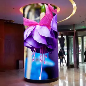 Écran publicitaire incurvé personnalisé de colonne d'affichage de signe unique de Led cylindrique flexible d'intérieur 4K pour le mur mené circulaire de pilier