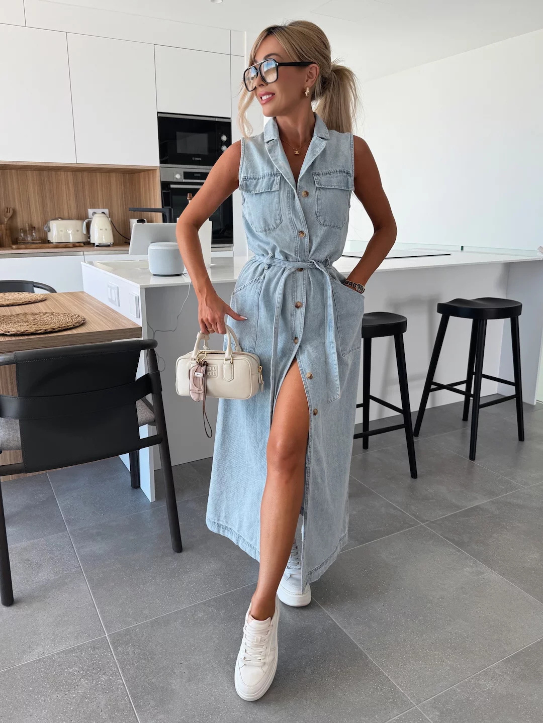 white christmas dresses Denim Multi Color Silver Chain Halter Cut Out Mini Dress