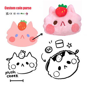 Portamonete in Peluche OEM Kawaii Personalizzato, Morbido Portamonete con Cerniera a Forma di Gatto Fragola, Portachiavi in Peluche - Product Image 1