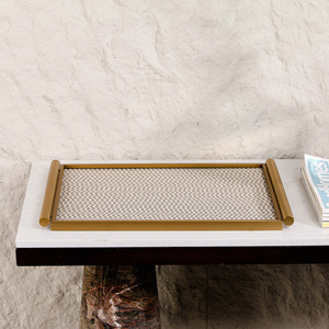 Kimdecor bán buôn sang trọng hiện đại S/S thép & Veneer & MDF trang trí nội thất khay chải vàng hình chữ nhật phục vụ khay - Product Image 4