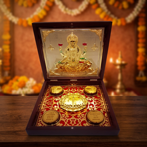 Ensemble d'idoles de la déesse Lakshmi plaqué or, fait main, avec boîte cadeau pour la décoration de la pooja, les mariages, les anniversaires et les cadeaux festifs - Product Image 3