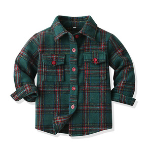 Veste <span class=keywords><strong>courte</strong></span> à simple boutonnage brossée de style européen américain pour garçons et filles Chemise à carreaux à manches longues et col rabattu - Product Image 3