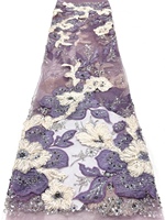 Tissu en dentelle africaine à sequins et perles avec fleurs 3D, broderie douce pour robes de mariée et vêtements élégants