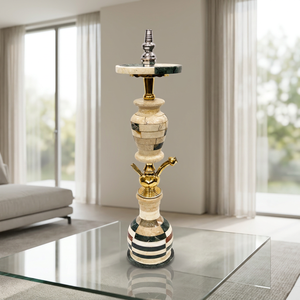 Chicha de luxe moderne à rayures géantes en marbre naturel et laiton massif, design décoratif - Product Image 6