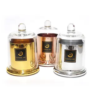 FENGJUN High quality luxury gold color candle holder glass tumblers bell jar for candle dropshipping