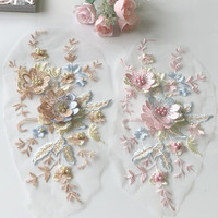 Nouveau rose bleu 3D fleur DIY accessoire de sac de printemps coudre sur perles broderie dentelle Applique