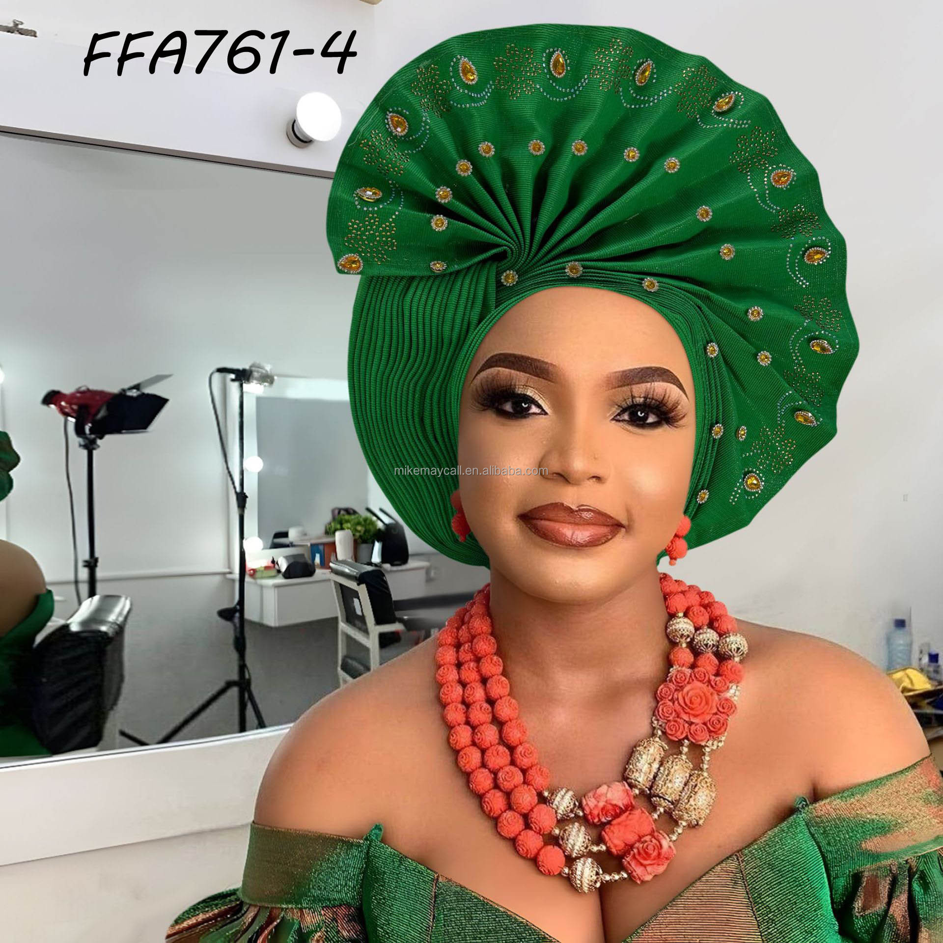 African Gele Headtie with Stones Elegant Durable