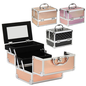 Nouveauté 2025 - Boîte à outils professionnelle en métal pour ongles et cils avec logo personnalisé, grande capacité, étui <span class=keywords><strong>de</strong></span> rangement pour <span class=keywords><strong>maquillage</strong></span>, miroir intégré - Product Image 1