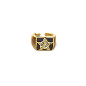 Fashion <b>Ring</b> 316L Stainless Steel PVD Gold Plating Star Design Black Inlay <b>Adjustable</b> Size - Product Image 1