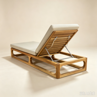 Chaise longue d'extérieur moderne en teck massif avec coussin pour piscine, hôtel, villa, resort, patio