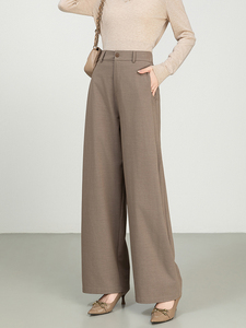 Nuovi <span class=keywords><strong>pantaloni</strong></span> larghi da <span class=keywords><strong>donna</strong></span> a vita alta versione abito di lino in cotone Casual <span class=keywords><strong>pantaloni</strong></span> di <span class=keywords><strong>lana</strong></span> con Design dritto a gamba larga - Product Image 5