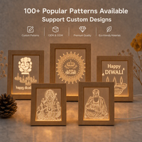 Lampe de nuit LED en acrylique personnalisée en gros, boîte à ombre en bois, alimentée par USB, lampe à huile Diya pour cadeau souvenir de fête Diwali