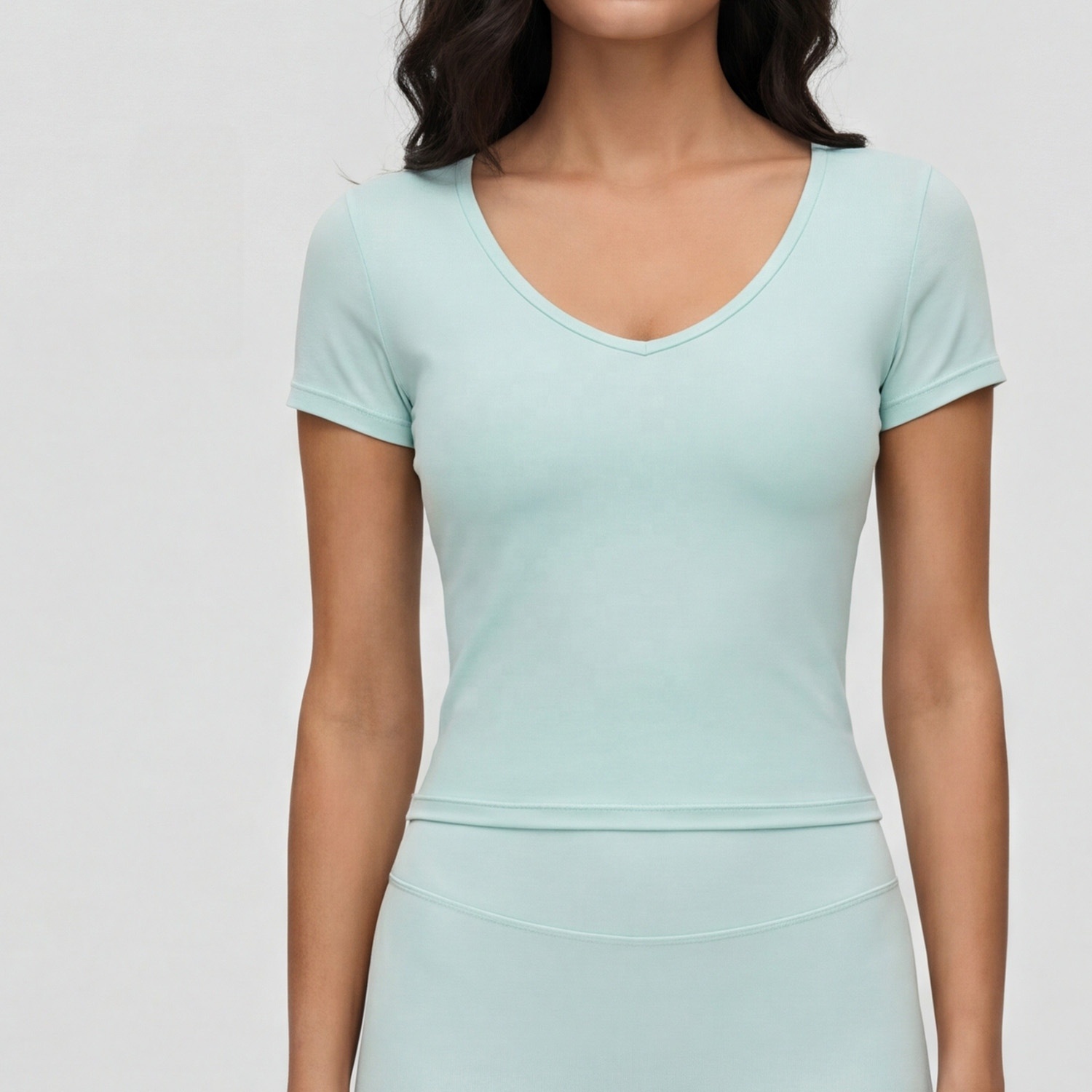 Women's Breathable Tight V-Neck Yoga T-shirts High Elastic Casual Quick Dry Sports Tops