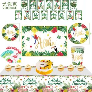 Aloha Summer Party Tableware Set <b>Rectangle</b> Paper Digital Printing Birthday Venue Setup Props - Product Image 5