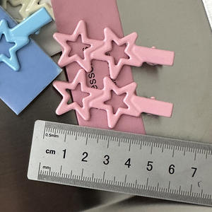 2ピース/セットピンクペンタグラムスターメタルダックビルヘアクリップ小さい女の子用子供用ファンシーアクセサリーバレットヘアクリップ - Product Image 2