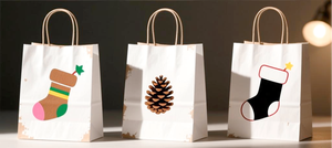 Bolsa de Papel Kraft Portátil con Asa Larga, Bolsa de Regalo Navideña, Bolsa Blanca Popular con Impresión de Elementos Navideños - Product Image 2