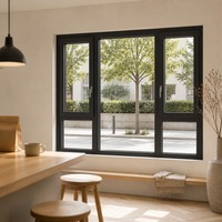 Fenêtre à battant en alliage d'aluminium avec double vitrage trempé, insonorisée, à ouverture latérale, cadre noir pour la construction de maisons