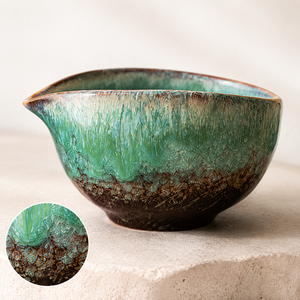 4 Piece Oval Emerald Reactive Glaze Porcelain Matcha Tea Set Japanese Design Ceramic Pouring Bowl Bamboo Whisk Scoop Stand Gift - Product Image 1