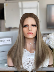 Lujo 100% europeo HD encaje superior pelucas judías Balayage color cabello humano Natural judío Kosher pelucas con nudo blanqueado - Product Image 3