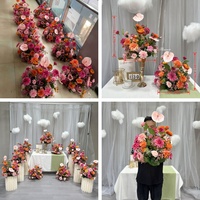 DKB Crafts Vente en gros de centres de table pour mariage, décorations de table, arrangements floraux, boule de fleurs artificielles en soie rose vif et orange brûlé