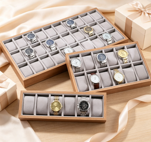 Wood Watch Holder Tray, Soft Flannel Lining Watch Display Case, Multiple Grids Watch <b>Storage</b> <b>Box</b> for Retail Shop Counter Display - Product Image 5