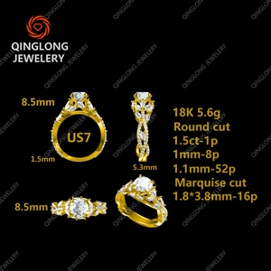 แหวนเพชรทรงกลมและทรงมาร์คีส์ ดีไซน์เนอร์สั่งทำพิเศษ ทอง 14k 18k เพชรเลี้ยงในห้องปฏิบัติการ ประดับรอบแหวนคำสาบาน แหวนหมั้น แหวนแต่งงาน - Product Image 2