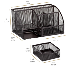 Organizador de escritorio de malla para oficina con 7 compartimentos, cajón, organizador de escritorio, soporte para bolígrafos, organizador multifuncional, color negro - Product Image 2
