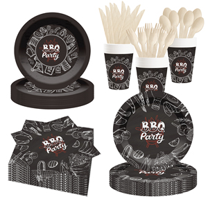 DAMAI <b>Disposable</b> <b>Tableware</b> Barbecue Parties Black Paper Plate BBQ Paper Plates Cups Napkins Set Wholesale - Product Image 4