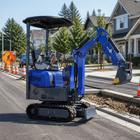 Excavator Mini Diesel 1 Ton Grosir Cina, Mesin Crawler dengan Quick Hitch Auger, Bucket Sempit, Bersertifikasi CE untuk Penggunaan Rumah dan Kebun