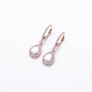 Boucles d'oreilles pendantes en zircon en forme de goutte, serties de pierres en or, argent et or rose, bijoux de mode pour femmes, pour mariage - Product Image 4
