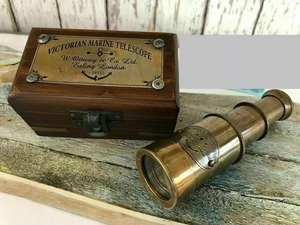 Télescope monoculaire vintage en laiton avec boîte en bois, observation marine portative, artisanat métallique nautique, cadeau de présentation - Product Image 3