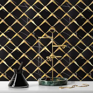 Stile semplice postmoderno personalizzato fatto a mano Hotel doccia bagno oro nero mosaico autoadesivo