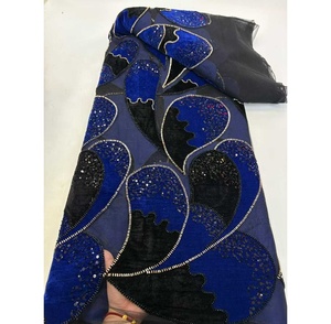 Nueva tela de encaje de <span class=keywords><strong>terciopelo</strong></span> bordado al por mayor de alta calidad con tela de tul de lentejuelas 5 yardas para vestidos de mujer nigerianos - Product Image 4