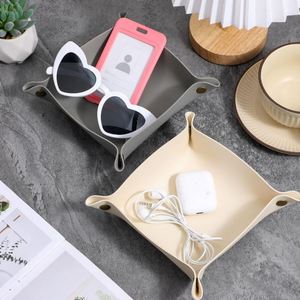 Modern PU Leather Serving <b>Tray</b> Key Holder Desktop Organizer Foldable Catchall Organizer for Key Coins Glasses Watch - Product Image 4