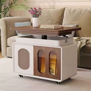 Movable <b>Coffee</b> <b>Table</b> With Storage Height Adjustable Foldable Square Top For Living Room Home Use <b>Walnut</b> And White Color - Product Image 1