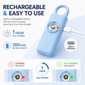 Alarme de sécurité personnelle rechargeable USB 130 dB avec lumière stroboscopique <span class=keywords><strong>SOS</strong></span>, protection pour femmes, alerte d'urgence, sonnerie à goupille de déclenchement - Product Image 4