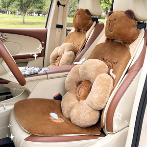 Cojín de asiento de coche de dibujos animados, funda de asiento de felpa cálida para invierno, antideslizante, para decoración interior de automóvil, juego de 3-4 piezas - Product Image 2