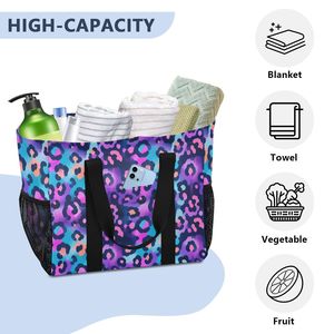 Panier à linge pliable à faible MOQ avec poches latérales en maille, sac de courses grand format imprimé léopard, anti-poussière, imperméable et indéchirable - Product Image 4
