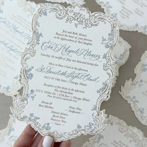 Tarjeta de Felicitación de Papel de Algodón Puro Premium con Impresión en Relieve y Corte Personalizado para Detalles de Confirmación de Asistencia a la Boda - Product Image 1