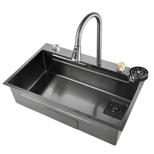 Digital Display Kitchen Sink Stainless Steel Commercial Ceramic Draining Single Bowl Black Bathroom Vanity With Sink