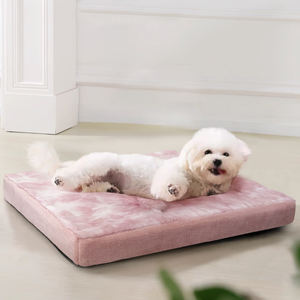 Tempat tidur hewan peliharaan ramah lingkungan, bulu kelinci Faux merah muda busa tebal besar tempat tidur kucing dan anjing - Product Image 2