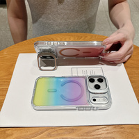 Nouvelle Coque de Téléphone Magnétique Transparente Dégradée Tendance Anti-Jaunissement pour iPhone 17 18 Pro Max avec Support de Cadre d'Objectif
