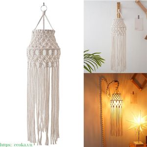 Handwoven 100% Cotton Breathable Solids Macrame Hanging <b>Light</b> <b>Cover</b> Bohemian Decoration Chandelier Shades for Accessories - Product Image 3